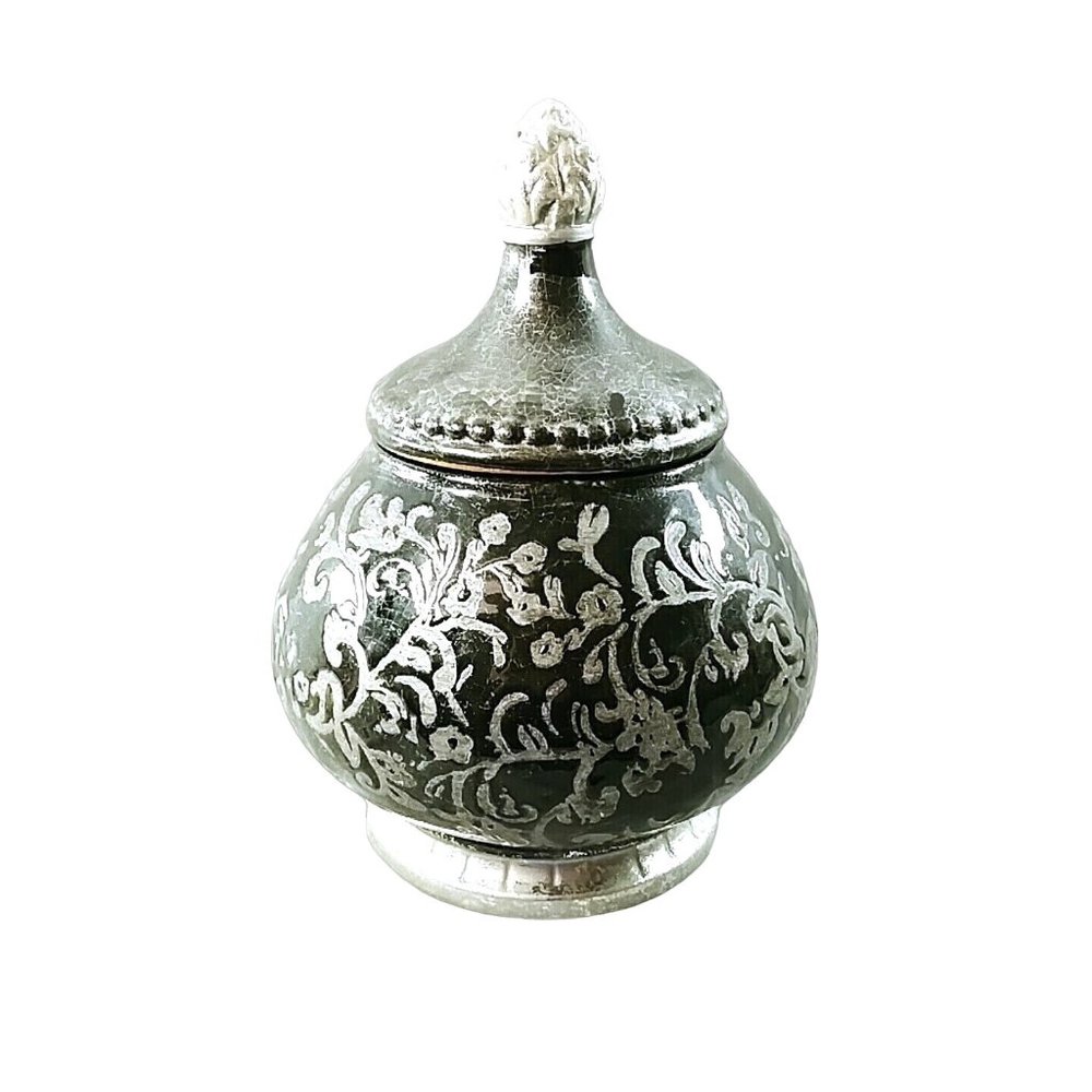 Storage Canister Decorative Jar with Lid Textured Black & Silver 9 1/2" Tall